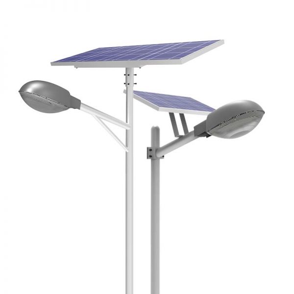 Split solar street light double road pole style